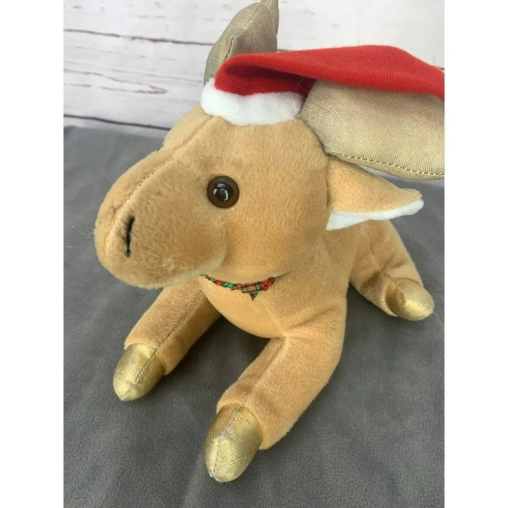 Christmas Reindeer Wearing a Santa Hat Plush stuffed‎ animal toy